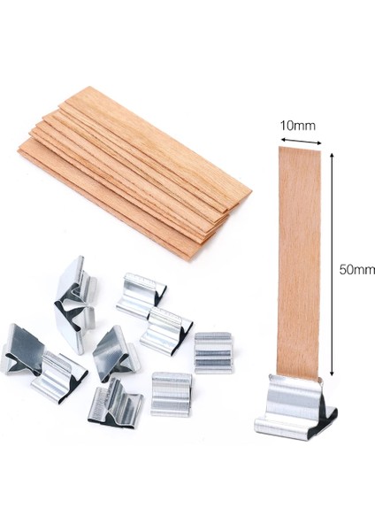 10X50MM Tarzı Et Ahşap Mum Fitili Klip Tabanlı Zanaat Mum Hasır Parafin Balmumu Yanan Dumansız Fitil Mum Yapımı Malzemeleri (Yurt Dışından)
