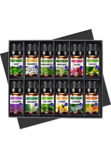 12 Adet Tarzı Aromaterapi Uçucu Yağ Kutusu 10 ml Lavanta Gül Bitki Masaj Esansiyel Yağı Aromaterapi Mum Yapımı Malzemeleri (Yurt Dışından)