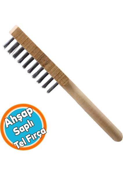 Tel Fırça Ahşap Saplı Kir Pas Mangal Barbekü Izgara Çok Amaçlı Temizleme Fırçası No 5