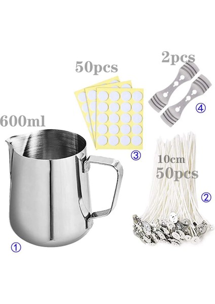 600 ml Tarzı 1 Takım Mum Yapımı Kiti Dökme Pot Fitilleri Etiket Dıy Mum Sabitleyici Zanaat Araçları Dıy El Yapımı Mum Seti Pamuk Çekirdek Tutucu (Yurt Dışından)