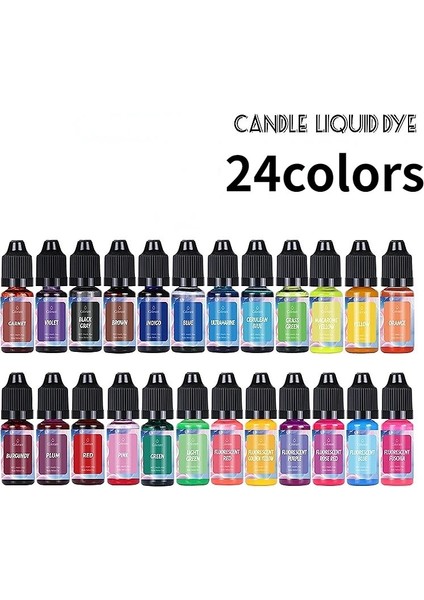 24 Renk Stili 24 Renk Kokulu Mum Soya Balmumu Buz Balmumu Sabun Pigment Dıy El Kalıp Silika Jel Renk Özü 10ML.35 Oz Şişe (Yurt Dışından)