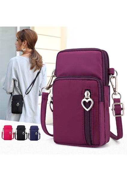 Siyah Stil Kadın Moda Omuz Çantası Oxford Su Geçirmez Çanta Bilek Kılıfı Cüzdan Spor Müzik Cep Telefonu Çantası Kızlar Için Crossbody Çanta (Yurt Dışından)