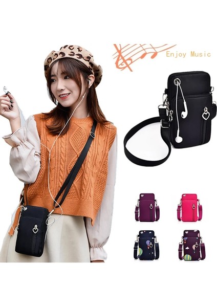 Siyah Stil Kadın Moda Omuz Çantası Oxford Su Geçirmez Çanta Bilek Kılıfı Cüzdan Spor Müzik Cep Telefonu Çantası Kızlar Için Crossbody Çanta (Yurt Dışından)