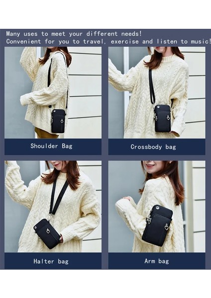Siyah Stil Kadın Moda Omuz Çantası Oxford Su Geçirmez Çanta Bilek Kılıfı Cüzdan Spor Müzik Cep Telefonu Çantası Kızlar Için Crossbody Çanta (Yurt Dışından)