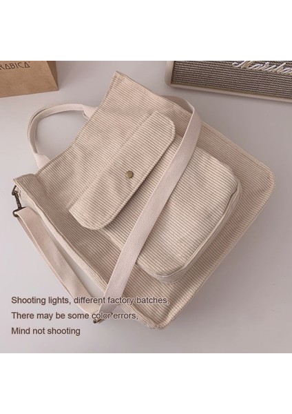 Bej Tarzı Hylhexyr Kadife Omuz Çantası Kadın Vintage Alışveriş Çantaları Fermuar Kız Öğrenci Bookbag Çanta Dış Cep ile Rahat Tote (Yurt Dışından)