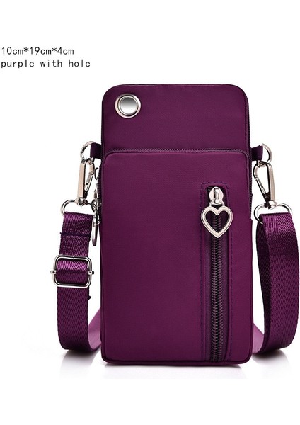 Delik Tarzı ile Mor Kadın Moda Omuz Çantası Oxford Su Geçirmez Çanta Bilek Kılıfı Cüzdan Spor Müzik Cep Telefonu Çantası Kızlar Için Crossbody Çanta (Yurt Dışından)