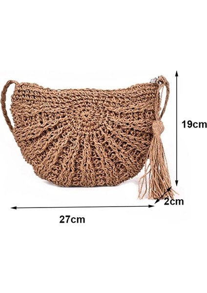 Haki Stili3 Stili Yogodlns Yuvarlak Yumuşak Kağıt Halat Omuz Çantası Püskül Yaz Plaj El Yapımı Crossbody Çanta Kadın Hollow Hasır Çanta Daire Rattan Çanta (Yurt Dışından)