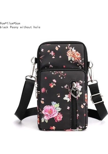 Siyah Şakayık Stili Kadın Moda Omuz Çantası Oxford Su Geçirmez Çanta Bilek Kılıfı Cüzdan Spor Müzik Cep Telefonu Çantası Kızlar Için Crossbody Çanta (Yurt Dışından)