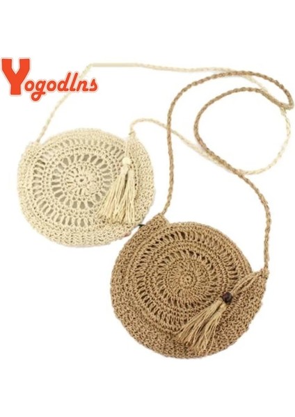 Haki Stili1 Stili Yogodlns Yuvarlak Yumuşak Kağıt Halat Omuz Çantası Püskül Yaz Plaj El Yapımı Crossbody Çanta Kadın Hollow Hasır Çanta Daire Rattan Çanta (Yurt Dışından) fırsatları