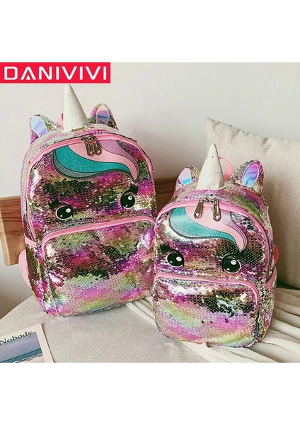 Küçük Soluk Gül Tarzı Karikatür Sevimli Sırt Çantası Kız Çocuk Okul Çantaları Sequins Unicorn Sırt Çantası Büyük Kawaoolbags Çocuklar Sırt Çantası Mochila Mujer (Yurt Dışından)