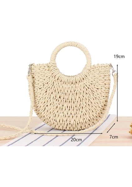 No.9 Tarzı Gusure Dokuma Kamış Örgü Çanta Yuvarlak Hasır Omuz Çantası Küçük Plaj Çantaları Kadın Yaz Hollow El Yapımı Messenger Crossbody Çanta (Yurt Dışından)