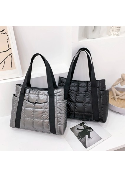 Siyah B Stili Uzay Yastıklı Kadın Omuz Çantaları Kış Büyük Kapasiteli Siyah Çanta Tasarımcısı Naylon Pamuk Sıcak Tote Katı Ana Kesesi (Yurt Dışından) modelleri