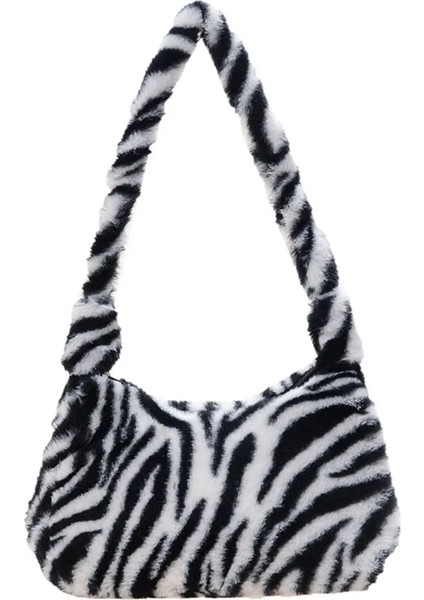 Zebra Desen Stili Moda Kadın Inek Baskı Kalıp Çantaları Kadın Kış Peluş Koltukaltı Çantaları Leopar Zebra Desen Kabarık Bez Çantalar Küçük Çantalar (Yurt Dışından)