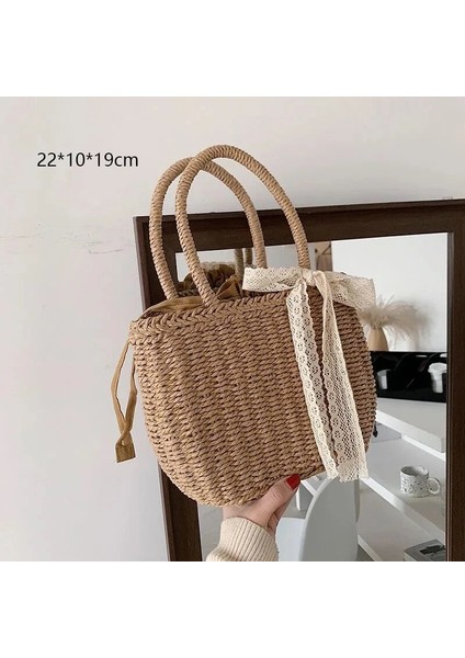No.14 Tarzı Gusure Dokuma Kamış Örgü Çanta Yuvarlak Hasır Omuz Çantası Küçük Plaj Çantaları Kadın Yaz Hollow El Yapımı Messenger Crossbody Çanta (Yurt Dışından)