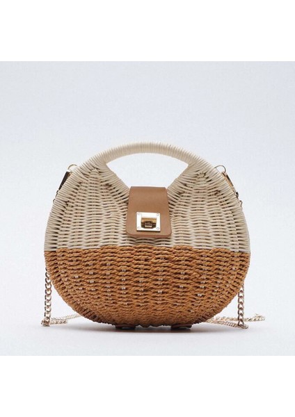 Mor Tarzı Moda Hasır Dokuma Rattan Çanta Kadın Çanta Yuvarlak Zincir Hasır Omuz Çantası Wome Bohemia Boho Çanta Için Crossbody Çanta (Yurt Dışından) fiyatları