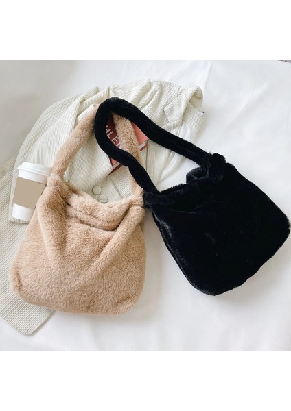 Siyah Kalp Stili Kadınlar Aşk Kalp Omuz Çantaları Moda Peluş Kış Tüm Maç Çantaları Açık Sevimli Çanta Omuz Koltukaltı Çantaları (Yurt Dışından)