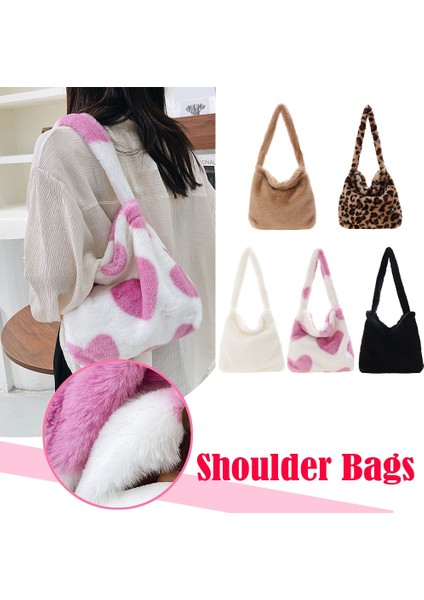 Siyah Kalp Stili Kadınlar Aşk Kalp Omuz Çantaları Moda Peluş Kış Tüm Maç Çantaları Açık Sevimli Çanta Omuz Koltukaltı Çantaları (Yurt Dışından)