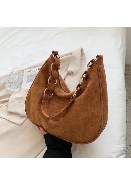 Yeşil Stil 34X9X29CM High- Women's Autumn And Winter Retro Large-Capacity BAG2021NEW Bag Female Large Bag Suede Shoulder Bag Casual Bucket Bag (Yurt Dışından) fiyatları