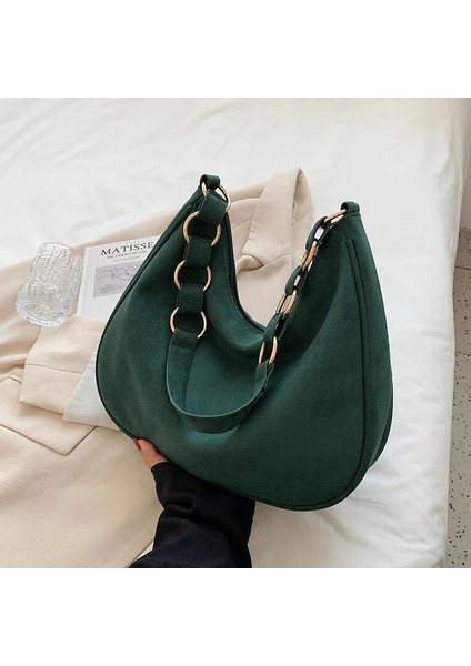 Yeşil Stil 34X9X29CM High- Women's Autumn And Winter Retro Large-Capacity BAG2021NEW Bag Female Large Bag Suede Shoulder Bag Casual Bucket Bag (Yurt Dışından) modelleri