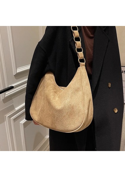 Yeşil Stil 34X9X29CM High- Women's Autumn And Winter Retro Large-Capacity BAG2021NEW Bag Female Large Bag Suede Shoulder Bag Casual Bucket Bag (Yurt Dışından) fırsatları