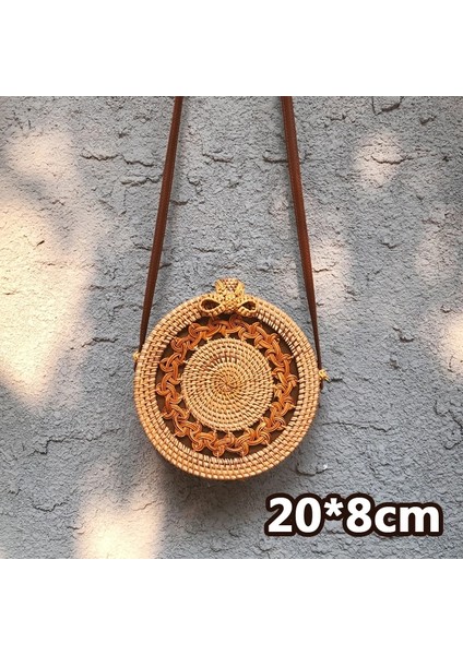 Stil 7-20X8CM Stili Hasır Plaj Çantası El Yapımı Örgü Örgü Desenli Yuvarlak Rattan Çanta Kadın Yaz Bali Bohemia Omuz Çantası Çanta (Yurt Dışından)