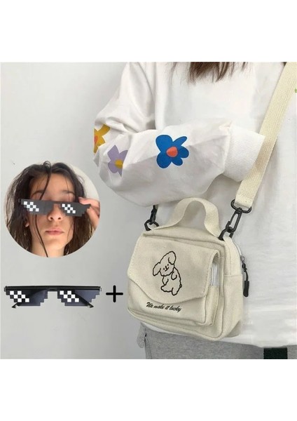 Güneş Gözlüğü ve Çanta Stili Kadın Postacı Çantaları Bayanlar Kanvas Baskılı Sevimli Zarf Çanta Bayan Tatlı Karikatür Öğrenci Omuz Çantası (Yurt Dışından)