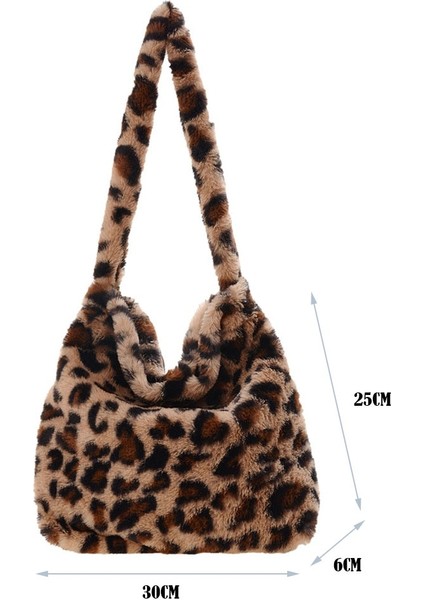 Haki Leopar A Stili Kadınlar Aşk Kalp Omuz Çantaları Moda Peluş Kış Tüm Maç Çantaları Açık Sevimli Çanta Omuz Koltukaltı Çantaları (Yurt Dışından)