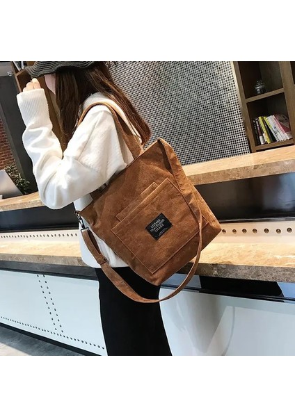 Siyah Stil Kadın Kadife Omuz Çantaları Çizgili Kumaş Kumaş Çanta Rahat Zip Tote Kanvas Crossbody Çanta Bayanlar Için Sevimli Alışveriş Çantası (Yurt Dışından) fiyatları