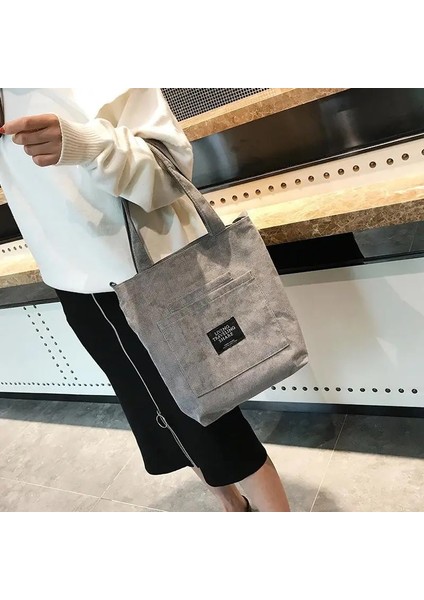 Siyah Stil Kadın Kadife Omuz Çantaları Çizgili Kumaş Kumaş Çanta Rahat Zip Tote Kanvas Crossbody Çanta Bayanlar Için Sevimli Alışveriş Çantası (Yurt Dışından) modelleri