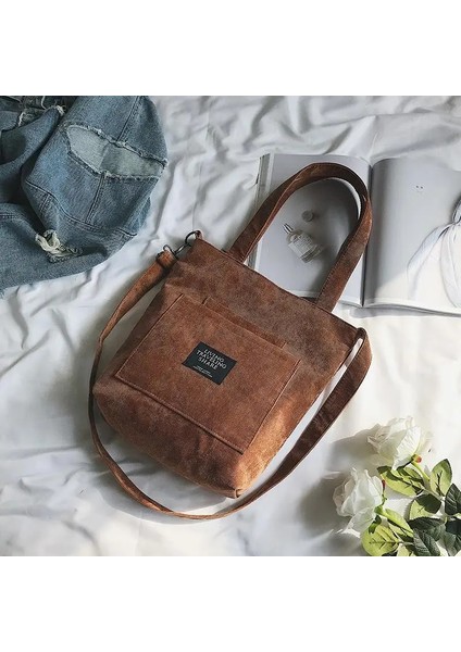 Siyah Stil Kadın Kadife Omuz Çantaları Çizgili Kumaş Kumaş Çanta Rahat Zip Tote Kanvas Crossbody Çanta Bayanlar Için Sevimli Alışveriş Çantası (Yurt Dışından) fırsatları