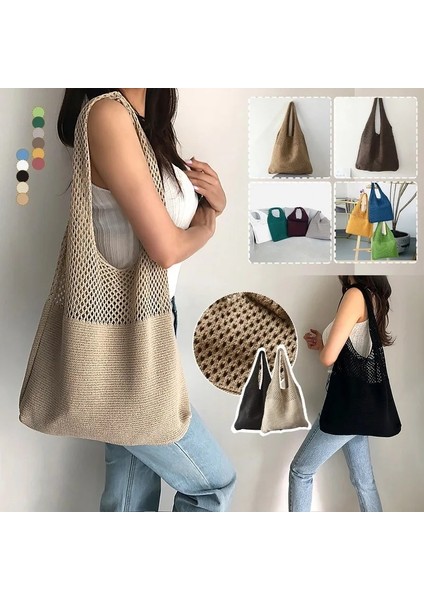 No.12 Tarzı El Yapımı Lady Retro Tığ Çanta 2021KADIN Omuz Çantası Büyük Tasarımcı Örme Örgü Boş Üst Saplı Bez Çanta Alışveriş Çantası (Yurt Dışından)