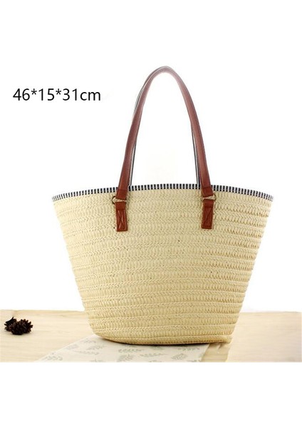 No.28 Stili Gusure Dokuma Kamış Örgü Çanta Yuvarlak Hasır Omuz Çantası Küçük Plaj Çantaları Kadın Yaz Hollow El Yapımı Messenger Crossbody Çanta (Yurt Dışından)