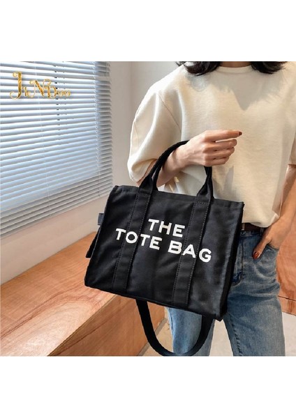 Haki Stili 32CM-15CM-26CM Moda Tasarımcıları Edebi Mektup Baskı Kadın Bez Çanta Kadın Büyük Kapasiteli Tuval Omuz Kadın Çapraz Alışveriş Çantası (Yurt Dışından)