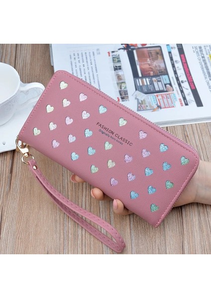 Koyupembe Stili Sıcak Yeni Moda Kadın Cüzdan Uzun Fermuar Büyük Kapasiteli Cep Telefonu Çantası Aşk Rengi Oyulmuş Debriyaj Lüks Bozuk Para Cüzdanı (Yurt Dışından)