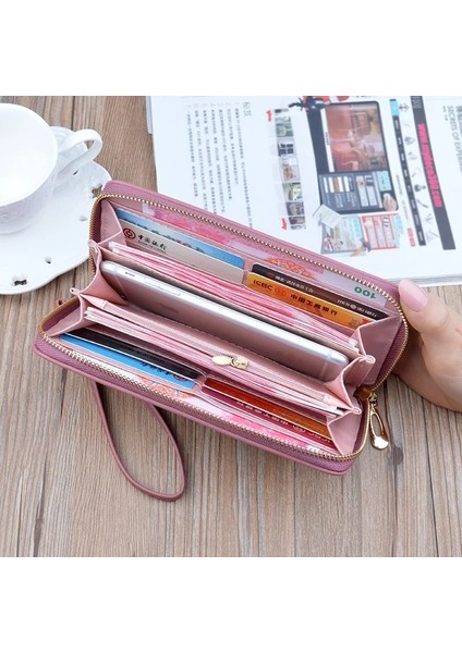 Koyupembe Stili Sıcak Yeni Moda Kadın Cüzdan Uzun Fermuar Büyük Kapasiteli Cep Telefonu Çantası Aşk Rengi Oyulmuş Debriyaj Lüks Bozuk Para Cüzdanı (Yurt Dışından) fırsatları