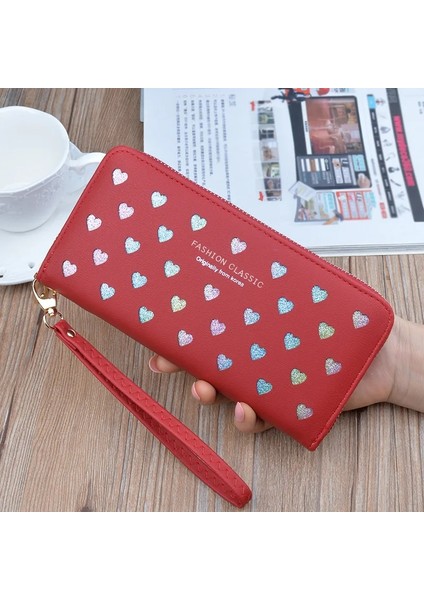 Koyupembe Stili Sıcak Yeni Moda Kadın Cüzdan Uzun Fermuar Büyük Kapasiteli Cep Telefonu Çantası Aşk Rengi Oyulmuş Debriyaj Lüks Bozuk Para Cüzdanı (Yurt Dışından) indirimleri