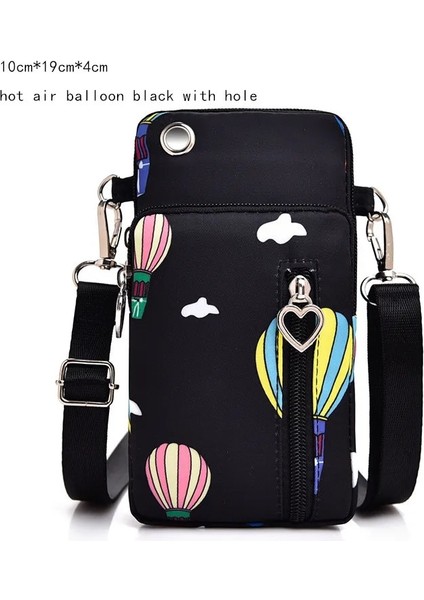 Balon Kara Delik Stili Kadın Moda Omuz Çantası Oxford Su Geçirmez Çanta Bilek Kılıfı Cüzdan Spor Müzik Cep Telefonu Çantası Kızlar Için Crossbody Çanta (Yurt Dışından)