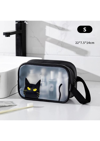 Kedi Küçük Tarzı Kuru ve Islak Su Geçirmez Banyo Kozmetik Çantaları Kadın Şeffaf Makyaj Günlük Tuvalet Eşyaları Depolama Düzenleyici Büyük Kapasiteli Yıkama Torbası (Yurt Dışından)