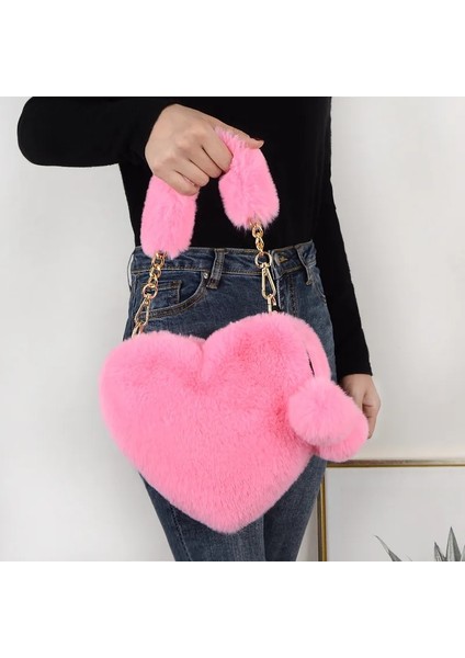 Sarı Stil 23X20CM Faux Kürk Kış Kadın Çanta Sevimli Peluş Bayanlar Kalp Şeklinde Omuz Çantası Sevimli Kadın Debriyaj Çanta Aşk Çanta Messenger Çanta (Yurt Dışından)