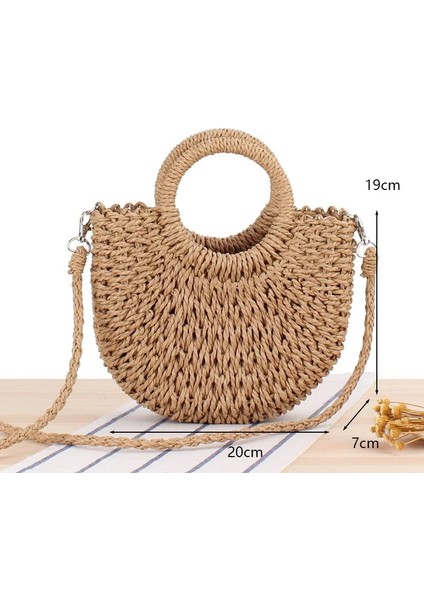 No.10 Tarzı Gusure Dokuma Kamış Örgü Çanta Yuvarlak Hasır Omuz Çantası Küçük Plaj Çantaları Kadın Yaz Hollow El Yapımı Messenger Crossbody Çanta (Yurt Dışından)