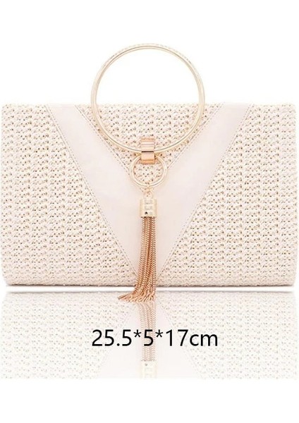 No.47 Tarzı Gusure Dokuma Kamış Örgü Çanta Yuvarlak Hasır Omuz Çantası Küçük Plaj Çantaları Kadın Yaz Hollow El Yapımı Messenger Crossbody Çanta (Yurt Dışından)