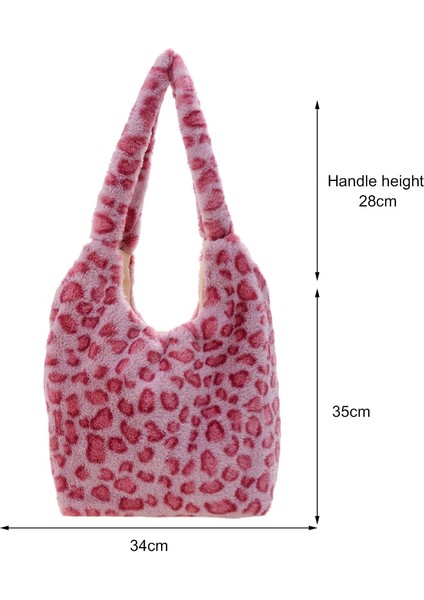 Pembe Leopar Stili Kabarık Kadın Kız Taşınabilir Peluş Kadın Çanta M Kış Omuz Kavramaları Retro Hayvan Baskılı Sokak Seyahat Çantaları (Yurt Dışından)