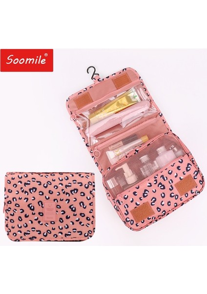 Pembe Gülen Yüz Stili Kadın Seyahat Banyo Makyaj Çantası Bayanlar Su Geçirmez Asılı Kozmetik Çantaları Kadın Fermuar Necessaire Tuvalet Çantası Seyahat Organizatör (Yurt Dışından) fiyatları