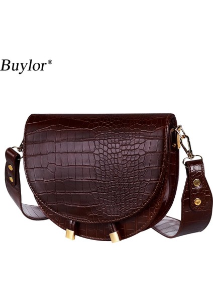 Koyu Kahverengi Tarzı Buylor Kadınlar Lüks Omuz Çantaları Timsah Desen Çanta Kadın Crossbody Çanta Yarım Yuvarlak Pu Deri Messenger Çanta (Yurt Dışından)