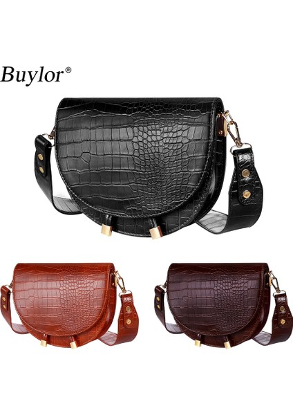 Koyu Kahverengi Tarzı Buylor Kadınlar Lüks Omuz Çantaları Timsah Desen Çanta Kadın Crossbody Çanta Yarım Yuvarlak Pu Deri Messenger Çanta (Yurt Dışından)