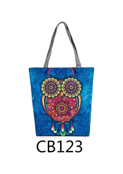 Kensen Shop CB123 Stili Çiçek ve Baykuş Baskılı Kadın Günlük Tote Bayan Günlük Kullanım Bayan Alışveriş Çantası Bayan Tek Omuz Çanta Basit Plaj Çantası (Yurt Dışından)