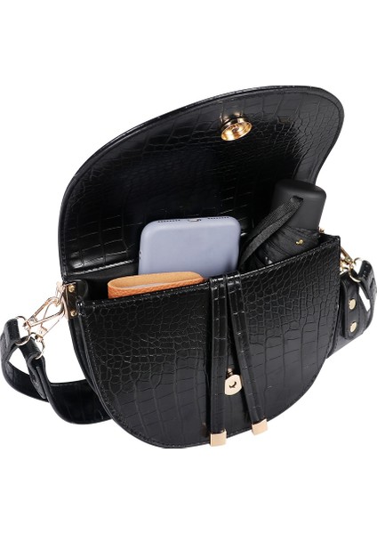 Koyu Kahverengi Tarzı Buylor Kadınlar Lüks Omuz Çantaları Timsah Desen Çanta Kadın Crossbody Çanta Yarım Yuvarlak Pu Deri Messenger Çanta (Yurt Dışından)
