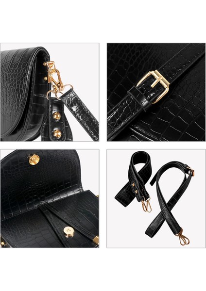 Koyu Kahverengi Tarzı Buylor Kadınlar Lüks Omuz Çantaları Timsah Desen Çanta Kadın Crossbody Çanta Yarım Yuvarlak Pu Deri Messenger Çanta (Yurt Dışından)