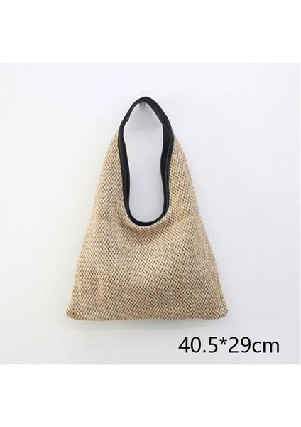 No.44 Tarzı Gusure Dokuma Kamış Örgü Çanta Yuvarlak Hasır Omuz Çantası Küçük Plaj Çantaları Kadın Yaz Hollow El Yapımı Messenger Crossbody Çanta (Yurt Dışından)