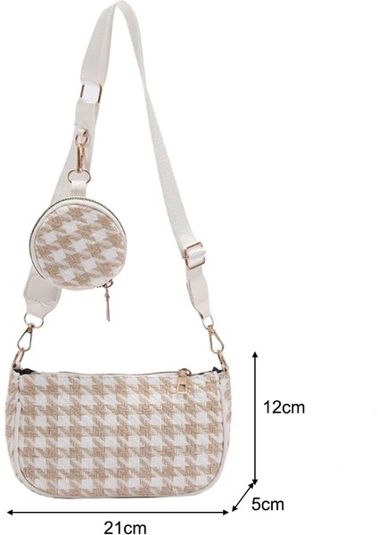 Bej Ekose Tarzı 24X14X5CM Kadınlar Yumuşak Pu Deri Omuz Çantası Moda Kadın Günlük Katı Zincir Koltukaltı Çantaları Bayanlar Crossbody Çanta Tote Çanta Kompozit Set (Yurt Dışından)